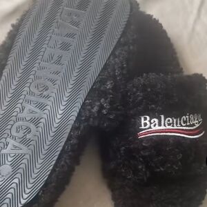 Balenciaga Black Fuzzy Slides